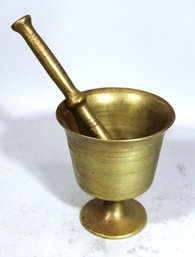 Antique Solid Brass 19th Century Spun Brass Heavy Mortar & Pestle