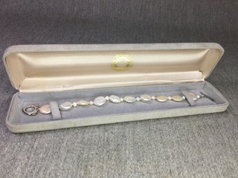 Beautiful Genuine Cultured Baroque Coin Pearl Bracelet With Sterling Silver / 925 Toggle Clasp - Brand New !