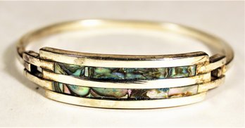 Vintage Mexican Abalone Cuff Bracelet In Silver