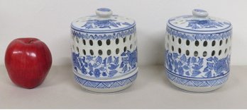 A Matching Pair Of Asian Porcelain Ceramic Luminary 2pc Lights