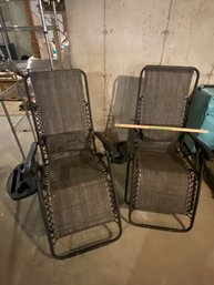 Pair Of Zero Gravity Chairs With Side Trays Cup Holder Grey 32.5-61x25x33.5