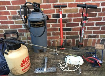 Lot Of Vintage Garden Yard & Household Items - Sprayers, Air Pumps, Electric Mixer Etc