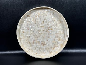 A Stylish Round Tray In Mother-Of-Pearl With Open Side Handles