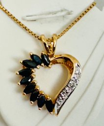 18K GOLD OVER STERLING SILVER SAPPHIRE AND DIAMOND ACCENT HEART NECKLACE