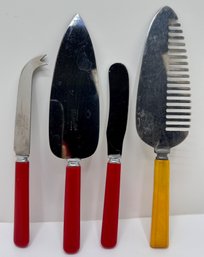 4 Serving Knives With Bakelite Handles: Cake, Pie, Cheese & Butter Knives