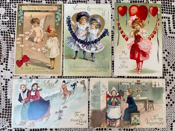 Collection Of Five Antique Valentines Day Postcards From The Early 1900s