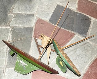 A Pair Of Vintage Model Sailboats - Balsa Wood With Metal Keels