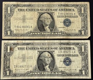 2 $1 Silver Certificates 1957-A, 1957-B