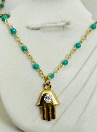 PETITE GOLD OVER STERLING SILVER HAMSA ENAMELED NECKLACE