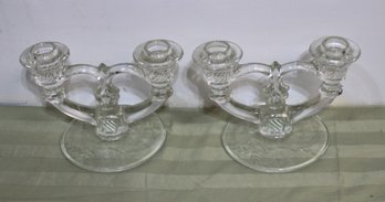 Pair Of Glass Candle Stick Holders