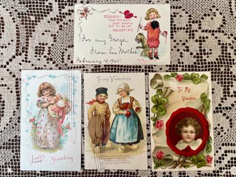 Collection Of Four Antique Valentines Day Postcards From The Early 1900s