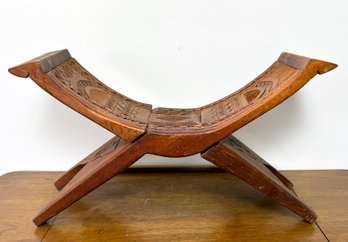 An Antique Carved Wood Folding Headrest - West African