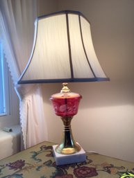 Cranberry Glass And Brass Table Lamp
