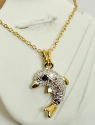 18K GOLD OVER STERLING SILVER DIAMOND ACCENT DOLPHIN NECKLACE