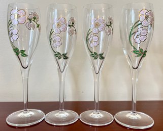 Hand Painted Pink Floral Stemmed Glasses (4)