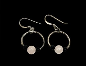 Vintage Sterling Silver Beaded Hoop Earrings