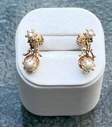 14K Gold And Pearl Earrings