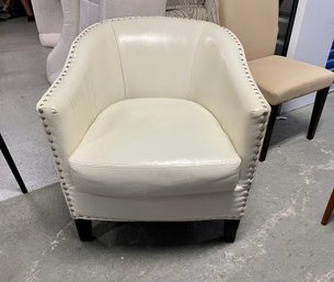 White Leather Club Chair With Nailhead Trim Details