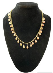 Dainty Vintage Peach And Gold Color Beaded Necklace