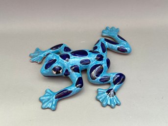 Large Blue Glazed Terra Cotta Frog, Made In Mexico