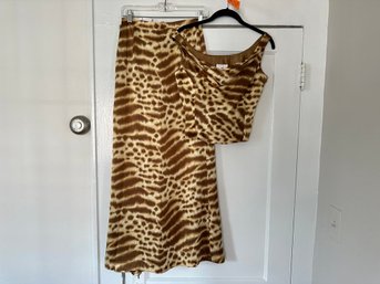 Mondi Fabulous Silk Leopard Print Sleeveless Top And Long Skirt, Size 34 And 36