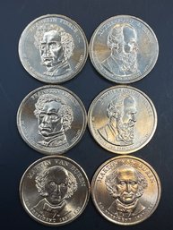 6 Beautiful Presidential Dollars (2) Pierce, (2) Hayes, & (2) Van Buren