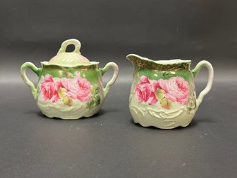 Vintage Sugar & Creamer With Pink Roses