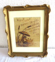 Antique Print Of Frog Under A Mushroom Gilt Frame