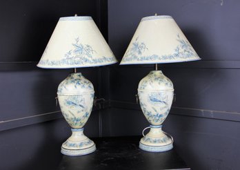 Pair Of Toile Style Lamps