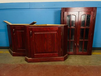 Red Wood Finish Cabinets