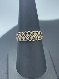 Multi Heart & Diamond 14k Yellow Gold Band Ring