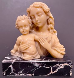 Vintage Madonna Mary & Child Jesus Figurine - Marble Base - 2 3/8 X 4 X 4 1/2 H - Marked 704 - Paperweight