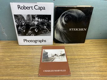 (3) Photography Books. Robert Capa Hard Cover. Edward Steichen, Hard Cover And Charles Marville, Soft Cover.