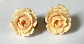 VINTAGE CARVED ROSE 12K GOLD FILLED SCREWBACK EARRINGS