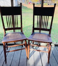 Pair Of Beautiful Carved Back Woven Seat Chairs