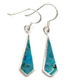 Vintage Sterling Silver Turquoise Inlay Dangle Earrings