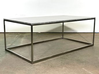 A Beautiful Modern Metal Base Coffee Table With Marble Top By CB2