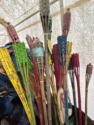 Huge Assortment Of Colorful Tiki Torches Including New And Used