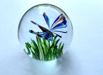 Butterfly Design Art Glass Paperweight