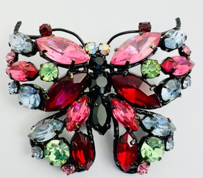 BEAUTIFUL BLACK COLORFUL RHINESTONE BUTTERFLY BROOCH