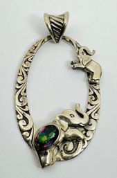 SIGNED ATI STERLING SILVER AND GEMSTONE ELEPHANTS BROOCH