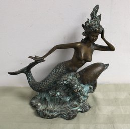 Vintage Bronze Mermaid W/ Dolphin. Fountain Topper