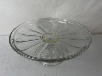 Heavy Vintage Clear Crystal Glass Diameter Footed Cake Plate & Dome