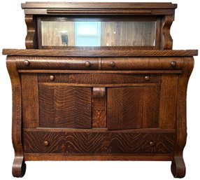 Tiger Oak Empire Antique Buffet Sideboard With Mirror