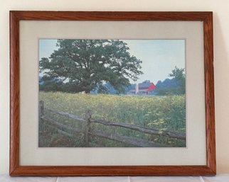 Framed Print Of Barn Behind A Tranquil Meadow