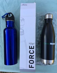 Force H2O Stainless Steel Bottle Lot Of 2 - 1 New Black Unused In Box & 1 Used Blue No Box