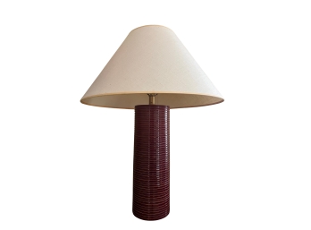 MCM Fluted Ceramic Table Lamp A With Linen Bell Shade