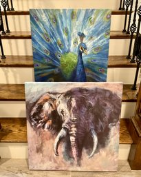 Elephant And Peacock Hanging Wall Canvases