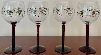 Pfaltzgraff Hand Painted Ruby Stemmed Christmas Wines (4)