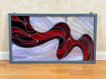 A Stunning Vintage Stained & Slag Glass Panel With An Abstract Design